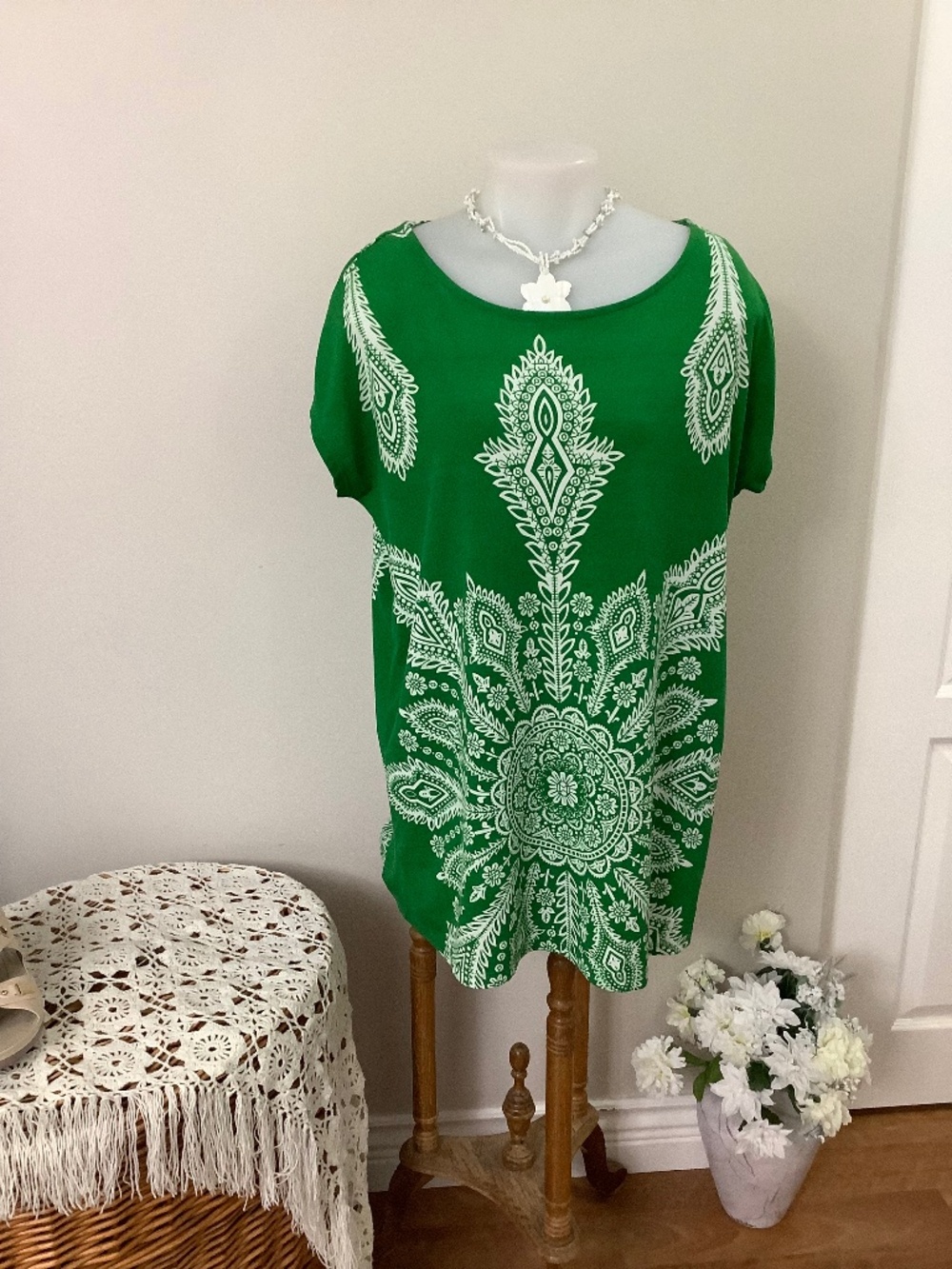 CKM Green boho tunic top XL
